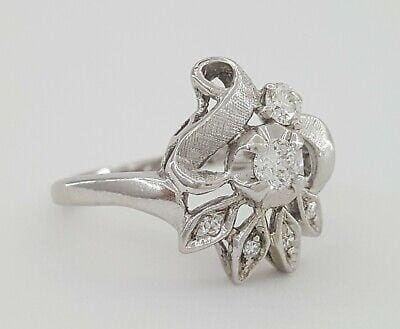 1/3 ct Vintage Art Deco 14K White Gold Old European & Single Cut Engagement Ring