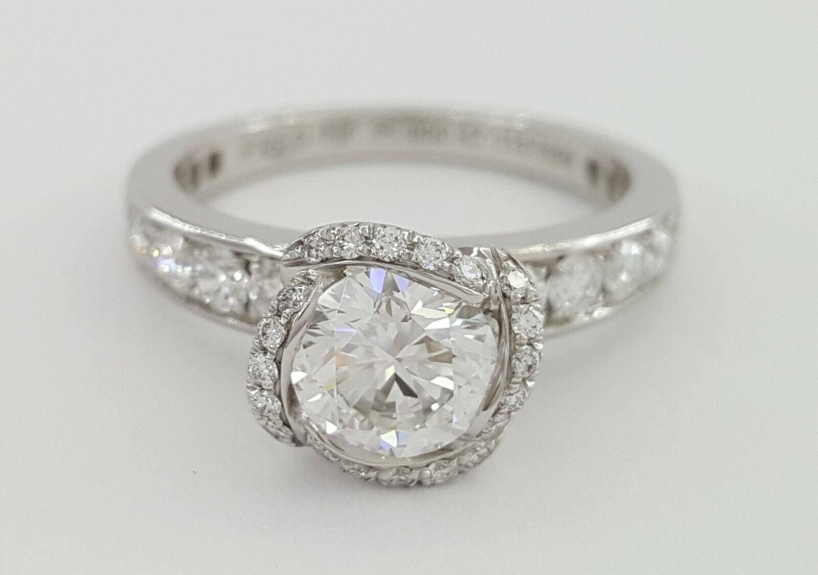 Fred of Paris Fleur Celeste Platinum Round Diamond Engagement Ring 1.22 ct F/VS1
