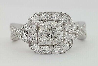 1.21 ct The Leo 14K White Gold Round Cut Diamond Halo Crossover Engagement Ring