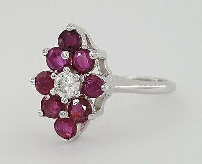 TruBrite 1.16 ct 14K White Gold Red Ruby & Diamond Cocktail / Right Hand Ring