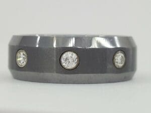 Benchmark CF97601TG 0.2 ct 3 Round Cut Diamond Beveled Edge Tungsten Band 7 mm