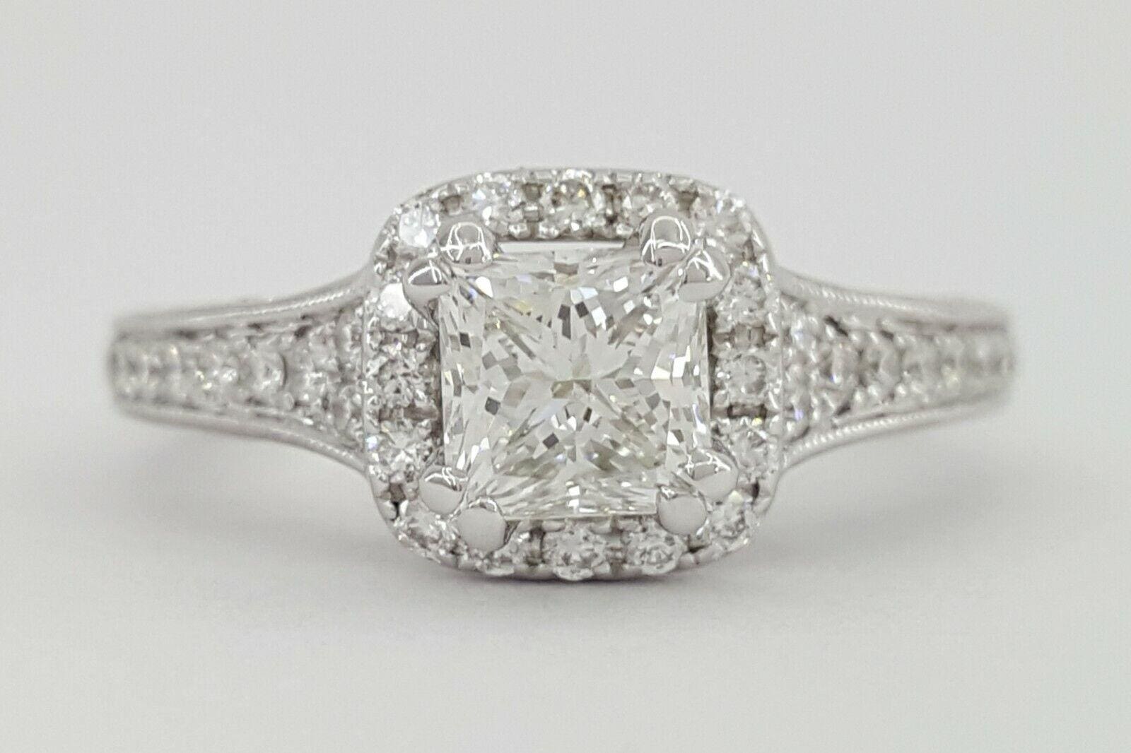 Scott Kay Princess Cut Diamond Halo Engagement Ring 1.60 ct 14K White Gold GIA
