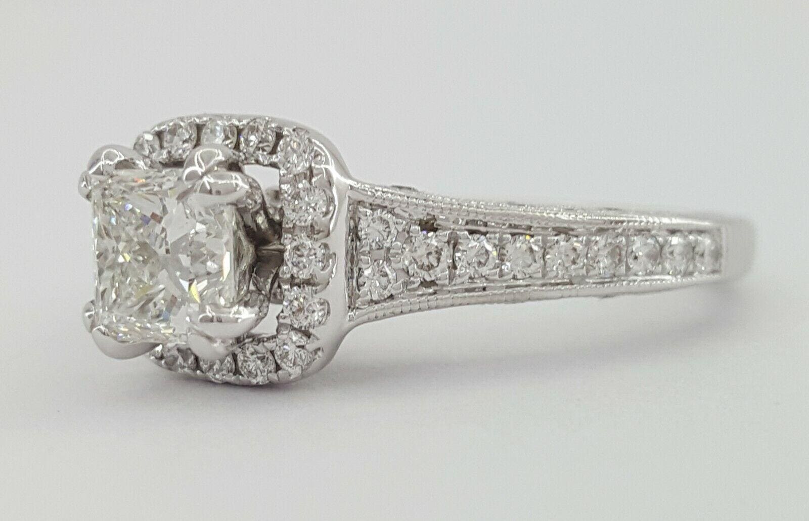 Scott Kay Princess Cut Diamond Halo Engagement Ring 1.60 ct 14K White Gold GIA