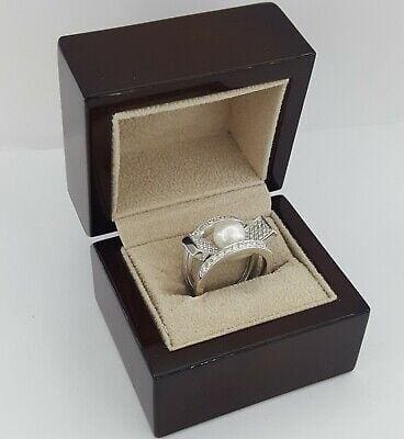 Akoya Pearl & Round Cut Diamond Statement Ring 8.5mm 1.16 ct 18K White Gold 5K