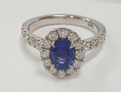 Oval Vivid Blue Sapphire Diamond Halo Engagement Ring 2.29 ct 14k GIA Rtl 3,999