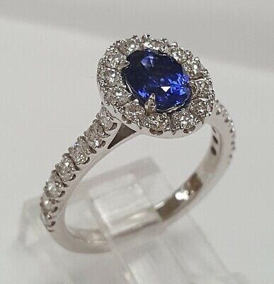 Oval Vivid Blue Sapphire Diamond Halo Engagement Ring 2.29 ct 14k GIA Rtl 3,999