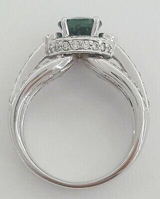 Round Green Tourmaline & Diamonds Halo Statement Ring 18K White Gold 1.95 ctw