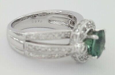 Round Green Tourmaline & Diamonds Halo Statement Ring 18K White Gold 1.95 ctw