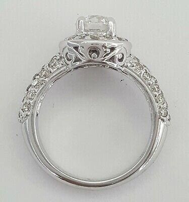 Round Brilliant Cut Halo Pave Diamond Engagement Ring 1.8 ct 14k White Gold GIA