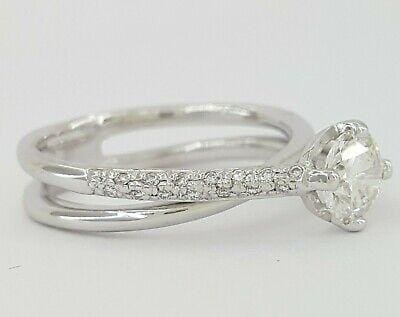 Round Brilliant Cut Diamond Crossover Engagement Ring 0.87 ct 14k White Gold
