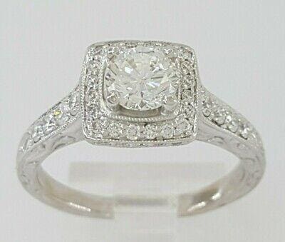 1.32 ct 18K White Gold Round Diamond Halo Engagement Ring GIA F VS2 Rtl 7,500