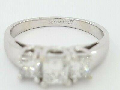 MAGIC GLO 0.75 ct 14k White Gold Three 3 Stone Princess Diamond Engagement Ring