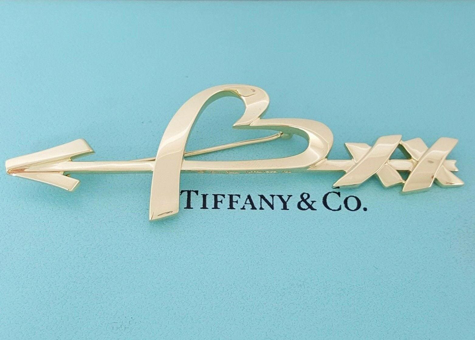 Tiffany & Co Paloma Picasso Grafitti 18K Gold Heart Arrow Brooch Pin Large 3"