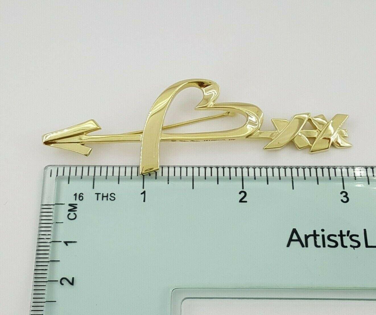 Tiffany & Co Paloma Picasso Grafitti 18K Gold Heart Arrow Brooch Pin Large 3"