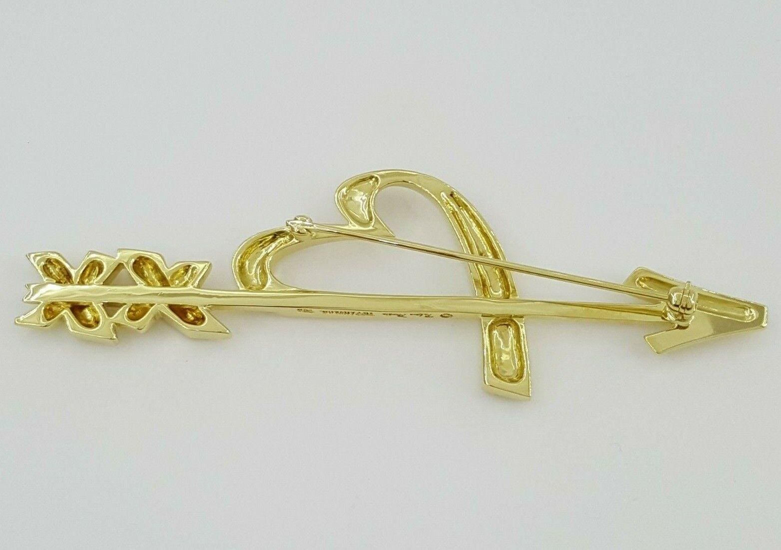 Tiffany & Co Paloma Picasso Grafitti 18K Gold Heart Arrow Brooch Pin Large 3"