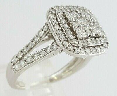 Round Cut Diamond Cluster Double Halo Engagement Ring 1.1 ct 14K White Gold