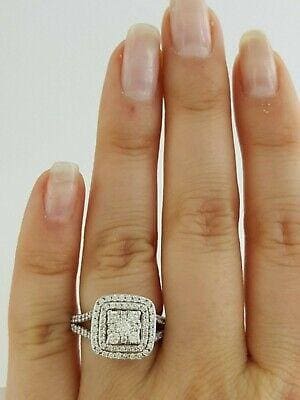 Round Cut Diamond Cluster Double Halo Engagement Ring 1.1 ct 14K White Gold