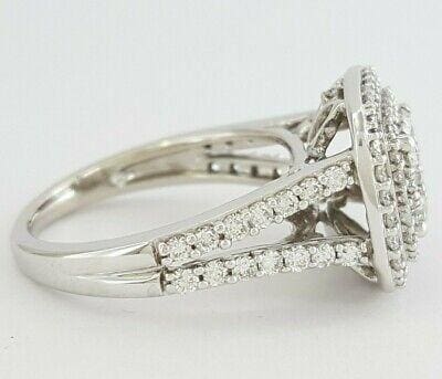 Round Cut Diamond Cluster Double Halo Engagement Ring 1.1 ct 14K White Gold