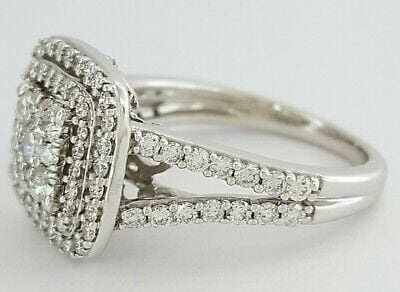 Round Cut Diamond Cluster Double Halo Engagement Ring 1.1 ct 14K White Gold