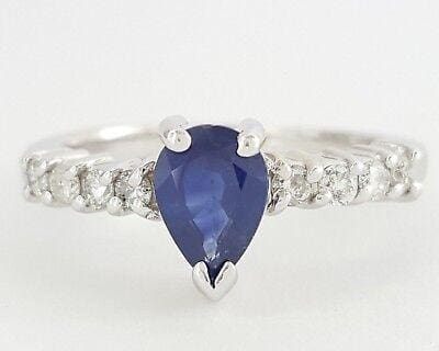 14k White Gold 0.95 ct Pear Sapphire & Round Diamond Engagement Anniversary Ring