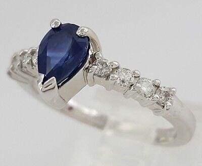 14k White Gold 0.95 ct Pear Sapphire & Round Diamond Engagement Anniversary Ring