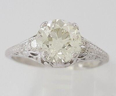 Vintage Art Deco Platinum Old European Diamond Engagement Ring 1.88 ct
