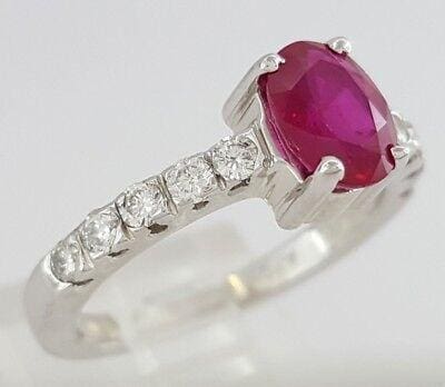 Oval Cut Ruby & Round Diamond Engagement / Fashion Ring 1.25 ct 18k White Gold