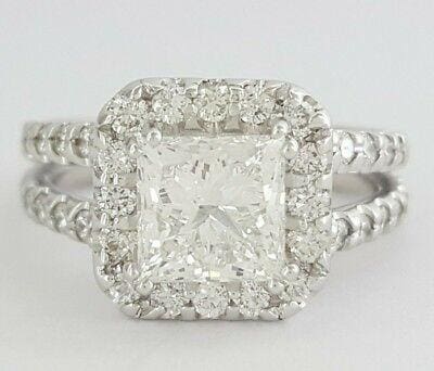 Princess Cut Diamond Halo Engagement Ring 2.69 ct 14K White Gold GIA G / SI1
