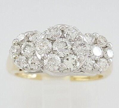 Round Cut Diamond Cluster Style Flower Engagement Ring 1.5 ct 14K Yellow Gold