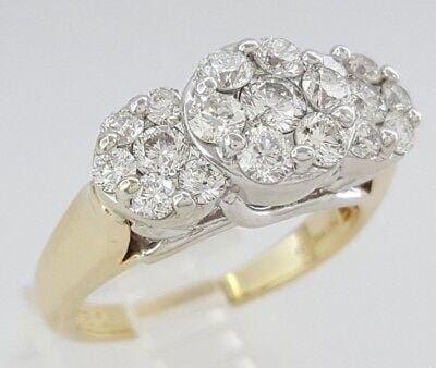 Round Cut Diamond Cluster Style Flower Engagement Ring 1.5 ct 14K Yellow Gold