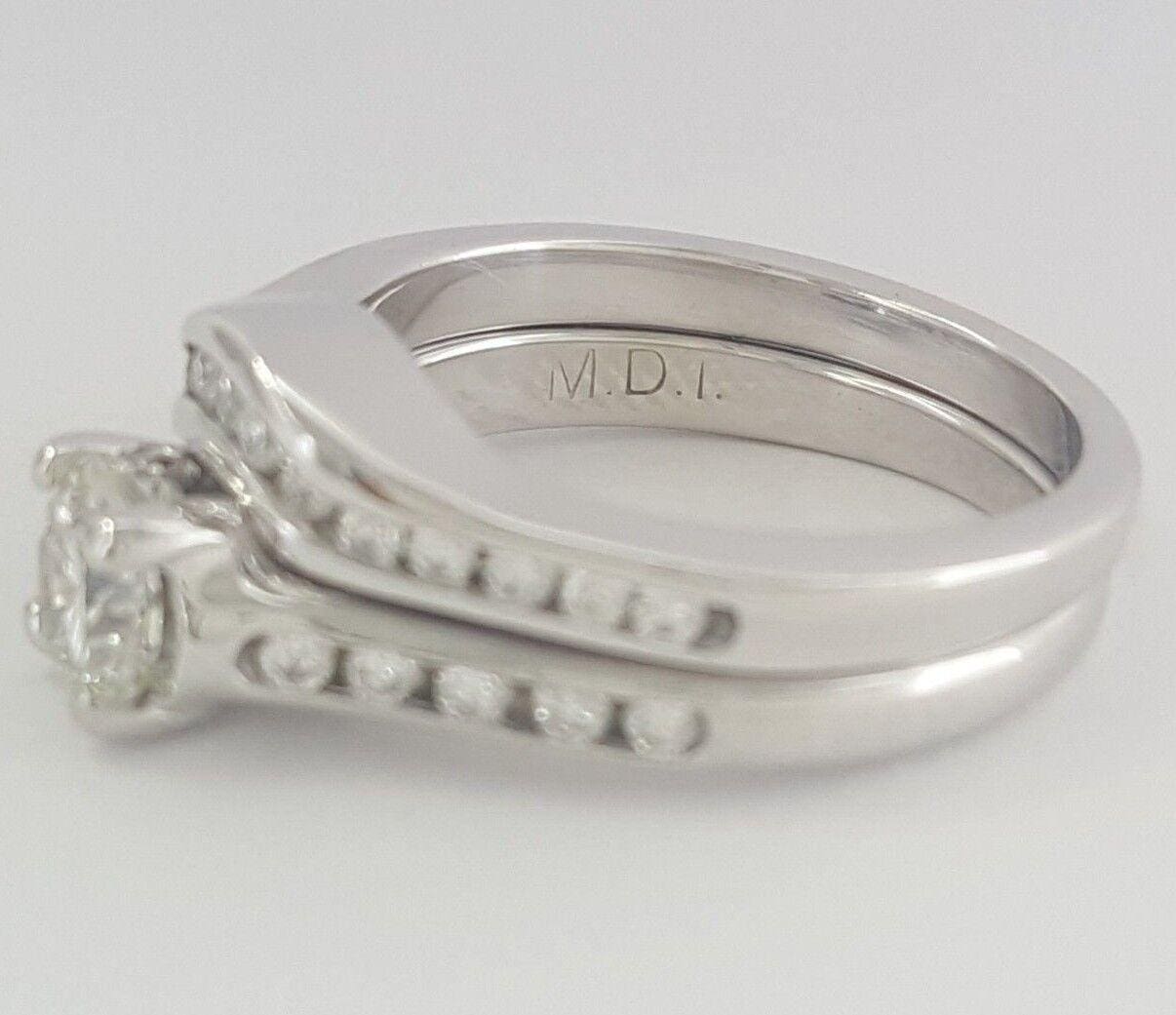 Round Cut Diamond Channel Wedding Engagement Ring Set 0.86 ct 14K White Gold