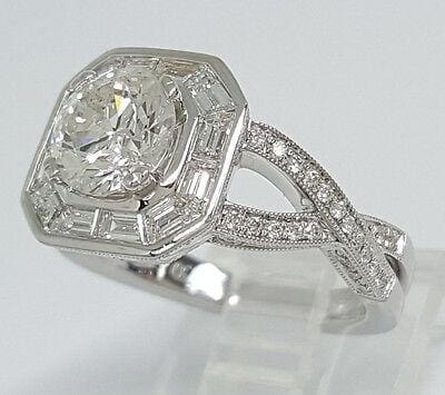 Supreme Round & Trapz Cut Diamond Halo Engagement Ring 2.19 ct 18K Gold EGL-USA