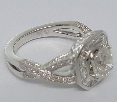 Supreme Round & Trapz Cut Diamond Halo Engagement Ring 2.19 ct 18K Gold EGL-USA