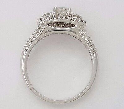 Three-Stone Round Cut Halo Diamond Engagement / Anniversary Ring 1 ct 14K