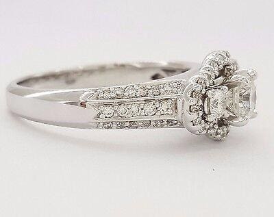 Three-Stone Round Cut Halo Diamond Engagement / Anniversary Ring 1 ct 14K