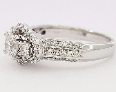 Three-Stone Round Cut Halo Diamond Engagement / Anniversary Ring 1 ct 14K