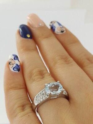 1.90 ct 14K White Gold Oval Cut Aquamarine & Round Cut Diamond Statement Ring