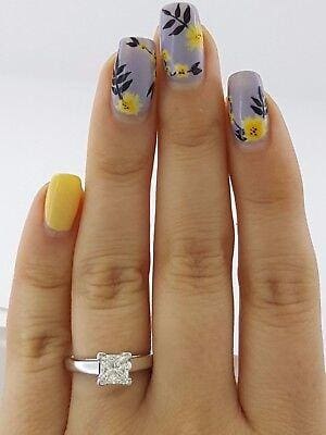 Leo Princess Diamond Solitaire Engagement Ring 0.97 ct 14K & Platinum F / SI1