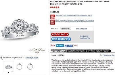 Neil Lane Bridal 1 ct 14K White Gold Round Cut Diamond Halo Engagement Ring 3K