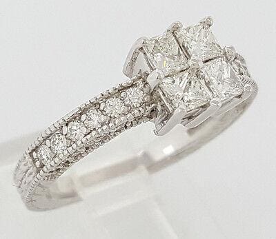 Vintage 1.33 ct 14k White Gold Princess Diamond Invisible Set Engagement Ring