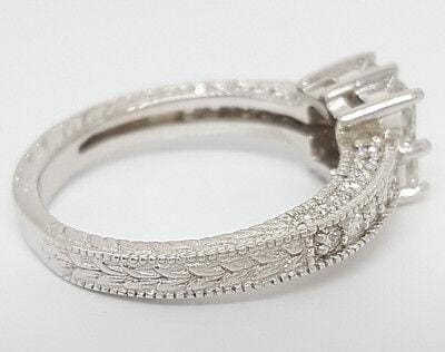 Vintage 1.33 ct 14k White Gold Princess Diamond Invisible Set Engagement Ring