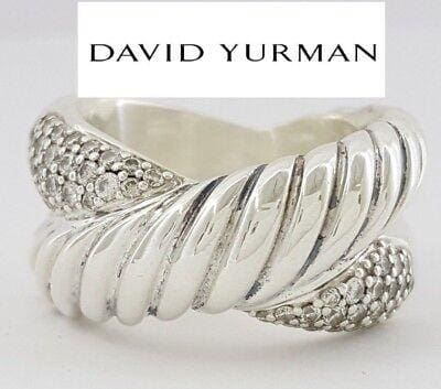 David Yurman 925 Sterling Silver 0.6 ct Diamond Crossover X Band / Ring 12 mm
