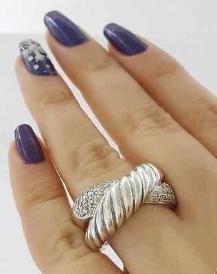 David Yurman 925 Sterling Silver 0.6 ct Diamond Crossover X Band / Ring 12 mm