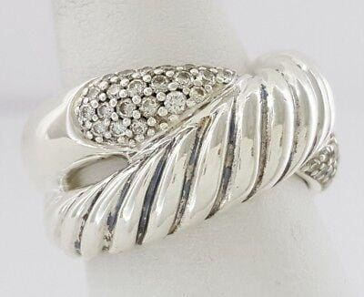 David Yurman 925 Sterling Silver 0.6 ct Diamond Crossover X Band / Ring 12 mm