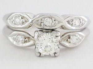 0.48 ct Vintage 14K Gold Round Cut Diamond Engagement / Wedding Band Ring Set