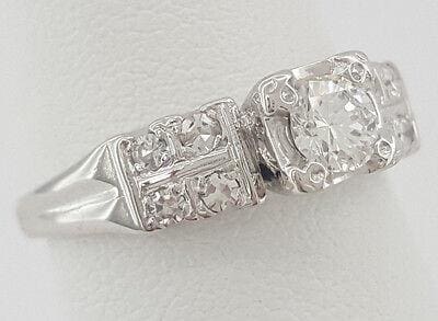0.46 ct 14k W Gold Vintage Round Cut Diamond Engagement Ring EGL-USA Rtl 1,535