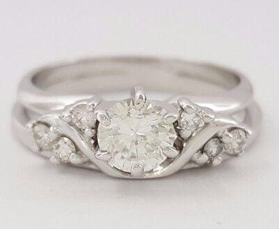 Round Cut Diamond Engagement Ring Set 0.64 ct 14k White Gold EGL Rtl 3,465