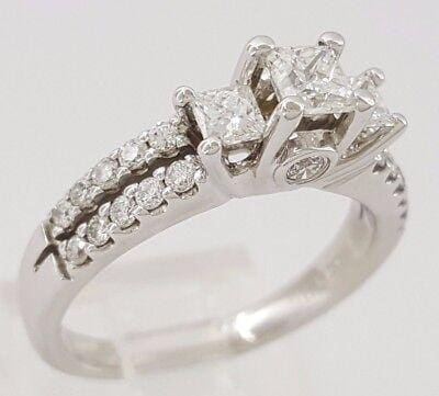Three Stone Princess Cut Diamond Engagement Ring 1.06 ct 14k White Gold