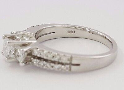 Three Stone Princess Cut Diamond Engagement Ring 1.06 ct 14k White Gold
