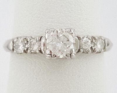 0.55 ct Vintage 14K White Gold Transition Cut Diamond Engagement / Anniv. Ring